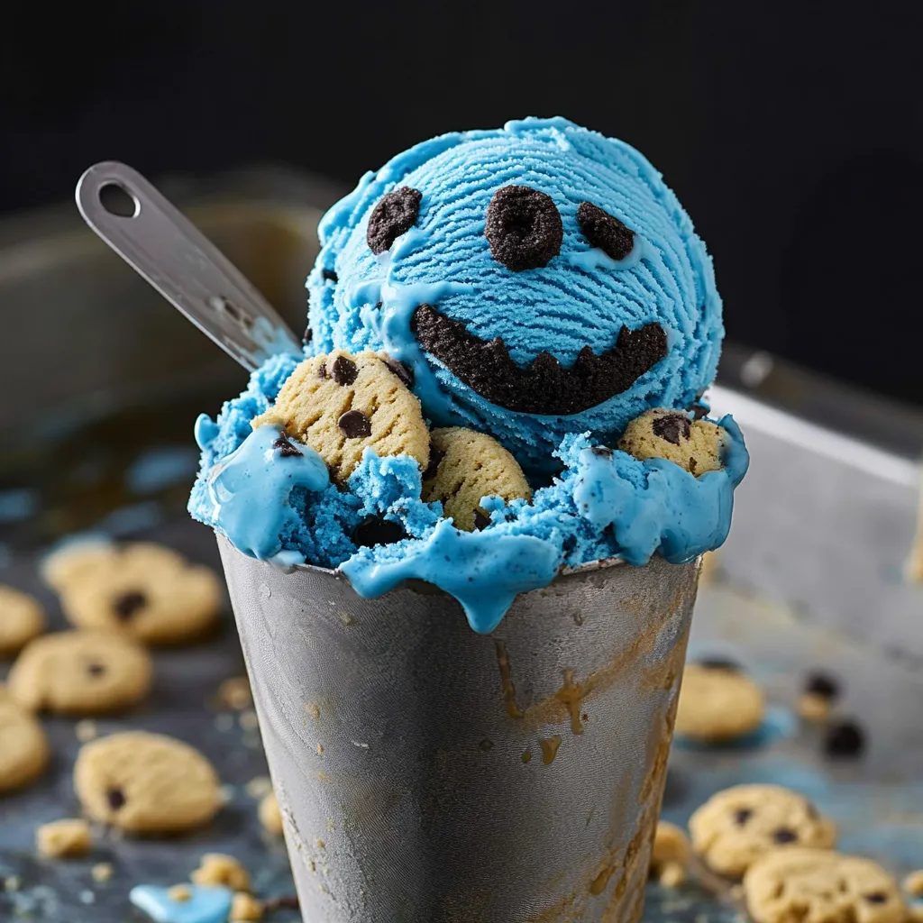 Bright Blue Ice Cream with Cookies