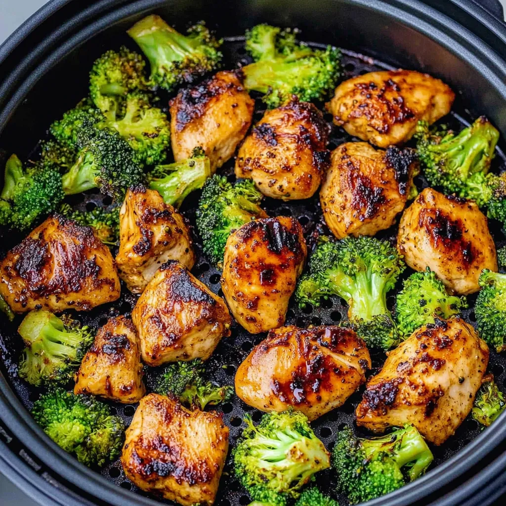 Tasty Air Fryer Chicken and Broccoli Dish Closeup