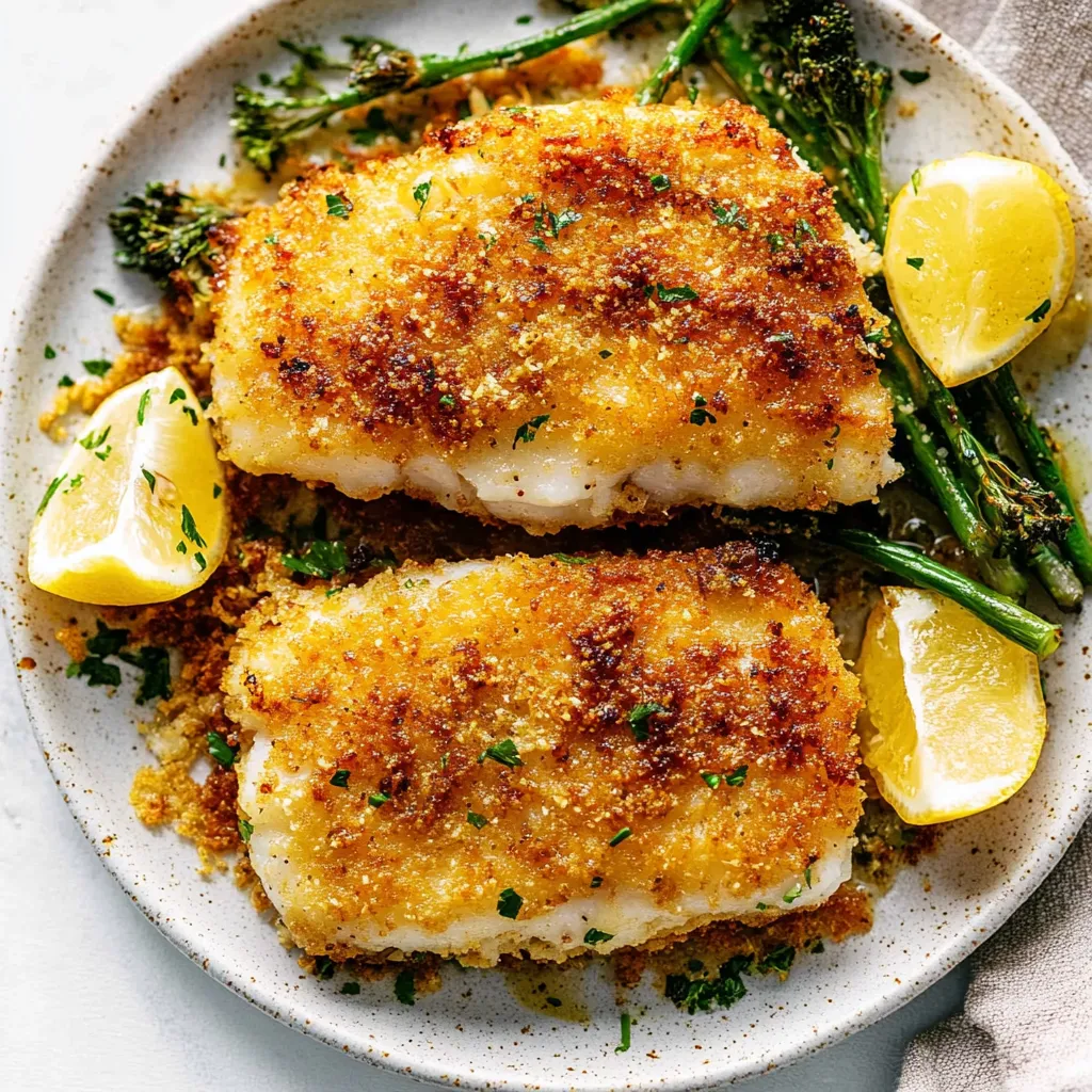 White Plate Holding Crispy Parmesan Air Fryer Cod