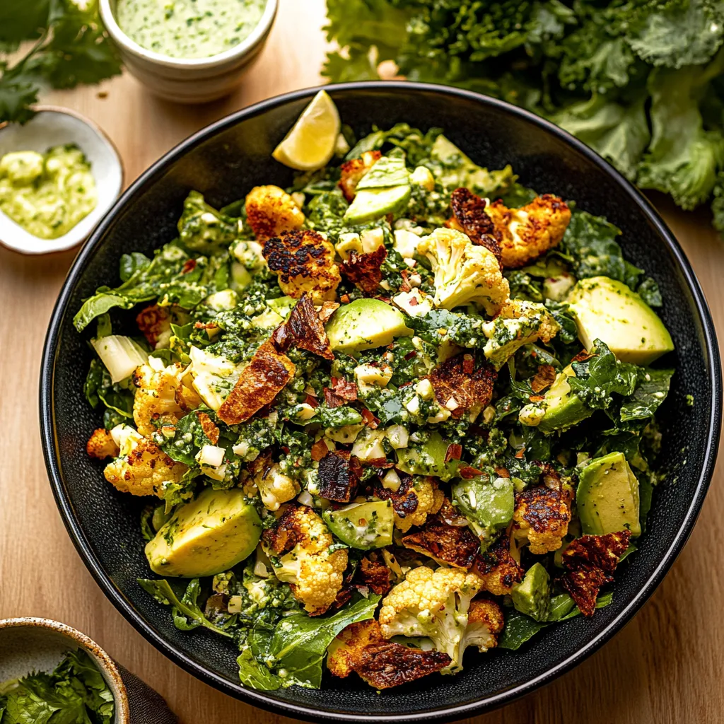 Nutritious tasty Blackened Cauliflower Green Goddess Salad