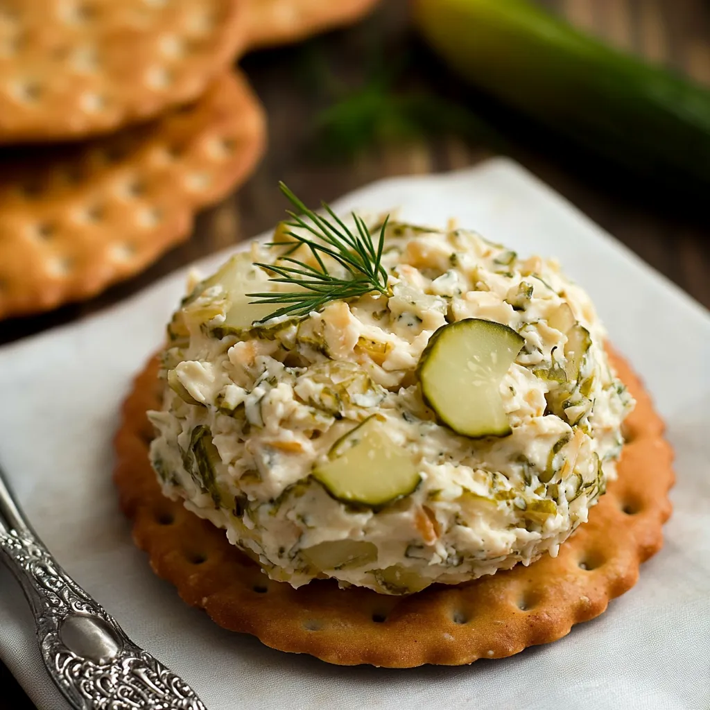 Smooth cheese ball packed with tangy dill pickle flavor, great for any get-together.
