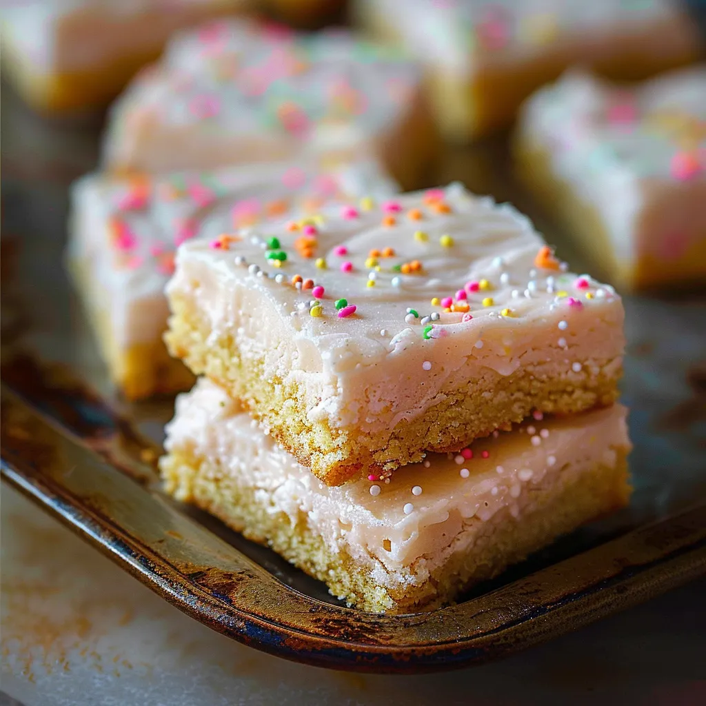 Soft frosted cookie squares with creamy topping ready to serve for parties.