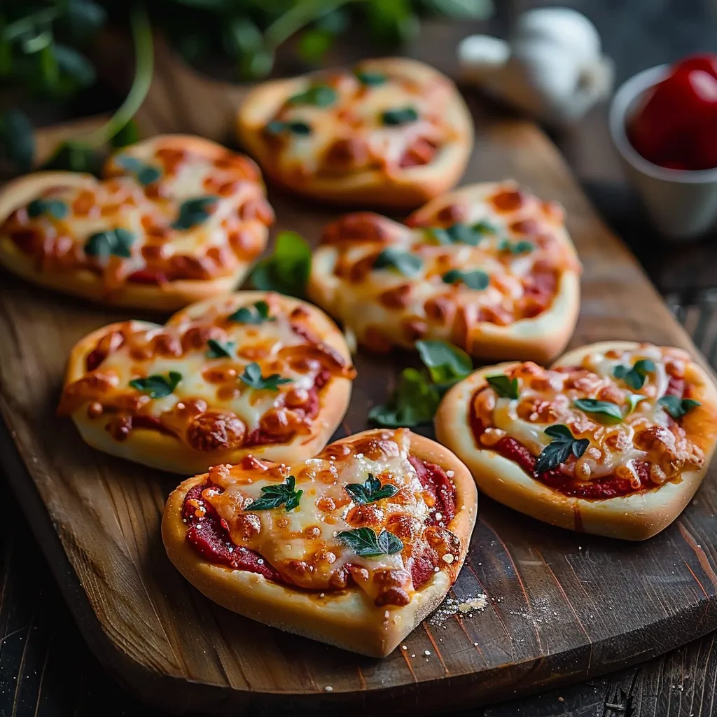 Sweet heart-shaped mini pizzas that make a fun and tasty way to show love.